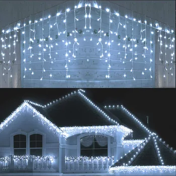 Icicle Завеса LED Външен Струнен Лампа Droop 0,6-0,8 м Зимна Улица Къща Коледна Гирлянда Украса за Дома 220 В ЕС