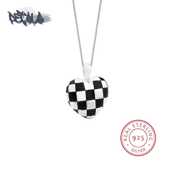 Колие от сребро S925 за жени, модерен висулка във формата на шахматна дъска, верижка за ключове, бижута подарък за Годишнината