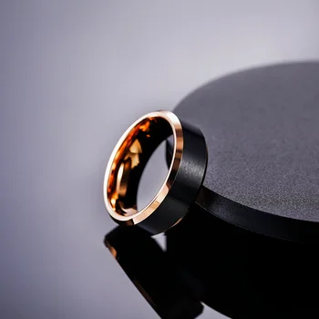Somen 8 мм Мъжки пръстен от волфрам карбид, Годежен пръстен, Черен Матиран Скосени Полиран ръб, Розово злато Вътре Годежни пръстени