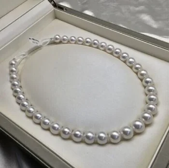 Истинска естествена кръгла перлена огърлица от бели перли на Австралийския Южното море 9-10 мм 14