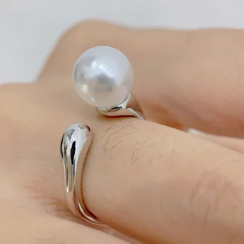MeiBaPJ 9 мм Кръгло Модерен пръстен от естествени перли, Сребро 925 проба, Изискани сватбени бижута за жени