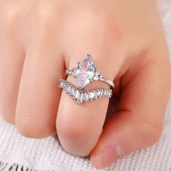 Двоен комплект пръстени с кубическим цирконием, естетичен crystal, трендови аксесоари за младоженци, женски накити, ново записване