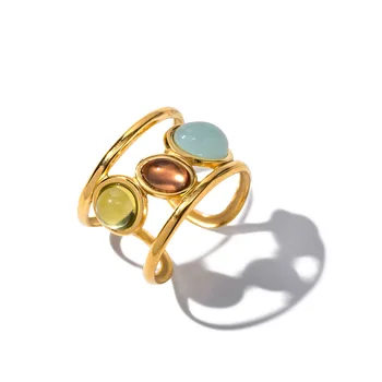 Кръгъл пръстен с разноцветни скъпоценни камъни, водоустойчив бижута от неръждаема стомана, Модерен метален пръстен на пръста си, за жени, подарък