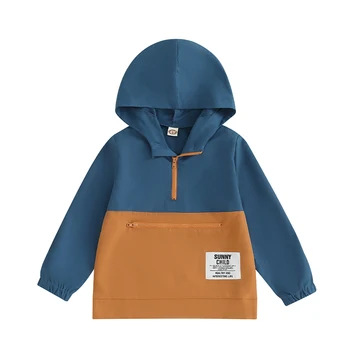 Детска hoody с качулка за момчета, пуловер с качулка с дълъг ръкав, есенна ежедневни hoody в контрастен цвят, с джоб