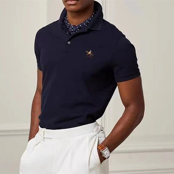 2023 Нова Мъжка Лятна в памучна риза с къси ръкави, с бродерия на Коня, мъжки Ежедневни Однотонная класическа риза с Високо Качество