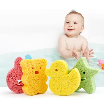 Детска гъба за душ в анимационни форма, Красиви животни, растирающие тялото, Высокоабсорбирующая гъба за баня От естествена дървесна маса, Памук топка за къпане
