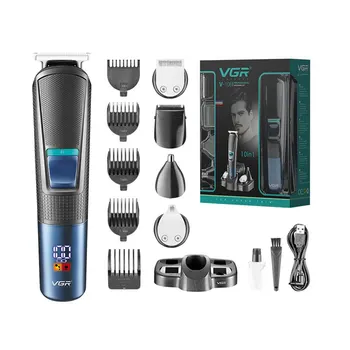 VGR 5 в 1 Мъжки комплект за грижа за коса, Професионална електрическа Самобръсначка, Тример за коса, сервитути и носа, набор от фризьорски салони машинки за стригане V-108