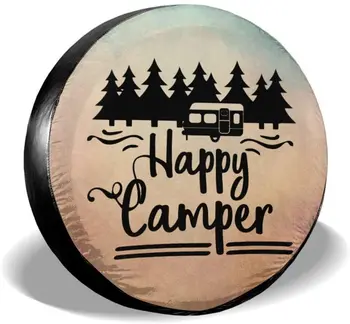 Водоустойчив Калъф за гуми Happy Camper, Слънцезащитен калъф за Гуми на АВТОБУСА Jeep Wrangler Trailer Campers 14 15 16 17 Инча, Калъф за колелата (16