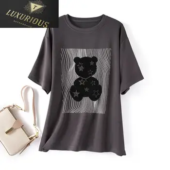 Тениска Оверсайз с анимационни модел 2023, Нов Горещ Летен Диамант Сладък Стил, Тениски Y2k, Въздушен Памук Топ с къс ръкав, Женски 4XL