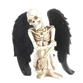 Статуетка на Ангел-скелет, украшения във формата на скелет за Хелоуин С черно крило на Ангел, череп, декорация на масата, са подбрани статуетка за хол