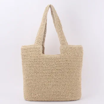 Стилна проста сламена чанта през рамо, тканая чанта за отдих, плажна чанта с голям капацитет 01-SB-xksgdl