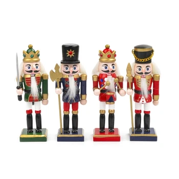 4 бр. куклен лешникотрошачката Коледен декор дървен войник-лешникотрошачката от орех Традиционна Коледна украса за дома и офиса