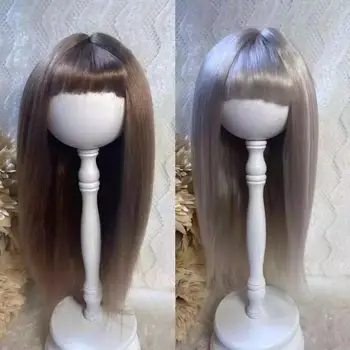 Куклени перуки за Blythe Qbaby от мохера, с дълга коса и шал на главата с дължина 9-10 см