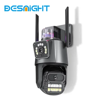 6MP 3K Wifi камера с двойна леща, защита на сигурността, Водоустойчива Камера за видеонаблюдение, Полицейска светлинна аларма, IP камера