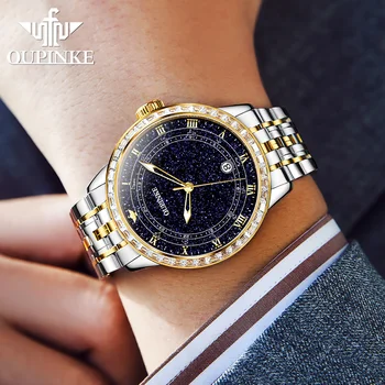 Международната марка Starry Diamonds Sky Dial Модерни автоматични механични часовници OUPINKE за мъже, водоустойчиви мъжки ръчен часовник