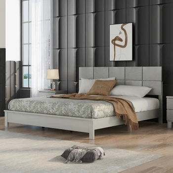 Легло в платформата на кралския размер, цвят шампанско, в сребърен цвят, рамка и дръжка от едно каучуково дърво, за вътрешна мебели за спалня