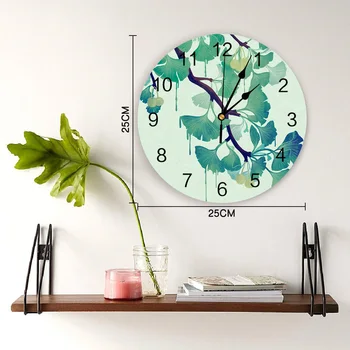 Стенен часовник Гинко In Green, много Модерни Кухненски Кът Кръгли Стенни часовници, Безшумни Висящи часовници за спални