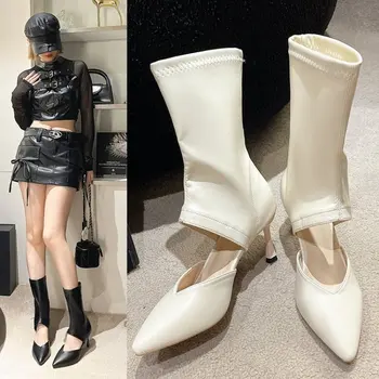 Дизайнерски дамски къси обувки-участък, Модни Дамски обувки, без закопчалка с остри пръсти, Модерни дамски ботильоны на нисък ток, ново 2024 г.