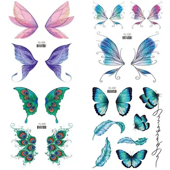 Блестяща пеперуда, шията, бедрата, лицето, калници, Фалшива татуировка, Временни татуировки, Стикери с цветя, етикети с пеперуди