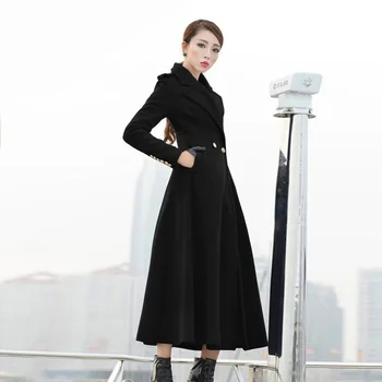 Ново, модерно есенно-зимния женски плюшевое палто, оборудвана костюм с двубортным яка, зимата на топло палто с черен цвят 
