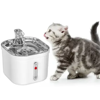 Фонтана за пиене здравословна вода за домашни любимци, безшумни автоматично чешма за котки от неръждаема стомана с многопластова филтрация за здравословен