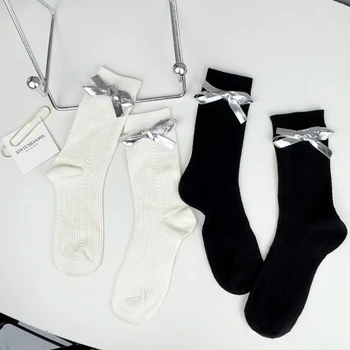 Дамски чорапи, ежедневни памучни чорапи, Балетные чорапи с бантиком на щиколотке, Обувки, чорапи