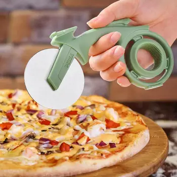 Калъпи за пица от неръждаема стомана, сладкарница сачмен нож за пица, нож за пица с ергономична дръжка, двойни режещи дискове, мултифункционален шредер продукти