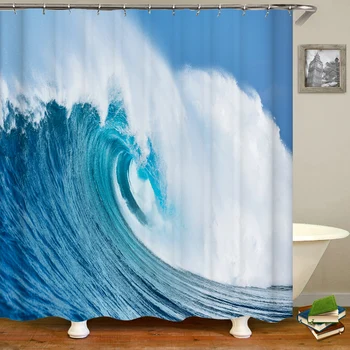 3d Водоустойчив Завеси за душ Океанските вълни Морски пръски Завеси за баня Печат от полиэстеровой тъкан Моющийся декор Пердета за баня