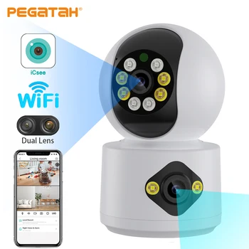 PEGATAH 4-мегапикселова камера, WiFi камера с два екрана и следи бебето за Нощно Виждане PTZ Камера за сигурност в закрито Безжични камери за видео наблюдение