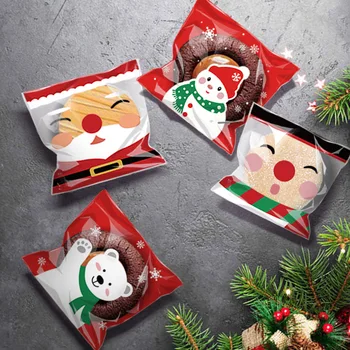 100шт Коледен Подаръчен пакет Самоклеящийся Пакет За опаковки за Бисквити И Бонбони Коледна Парти Подарък пакет За Печене на Закуски Навидад 2022