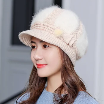 Зимата възрастните шапка на баба топла шапка плюшени сгъстено майка вязаный вълнена шапка на средна и напреднала възраст заек косата шапка