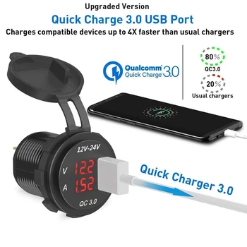 2X12 В/24 В Бързо зареждане на 3,0 Автомобилни Запалки, USB зарядно устройство led Волтметър Амперметър Черен и зелен