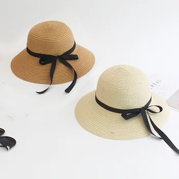 Сгъваема лятна однотонная шапка, Дамски солнцезащитная шапка за почивка, Дамски Черна шапка с пеперуда, Плажна шапка, подарък за парти