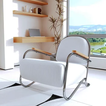 бяло дървено столче за всекидневната, луксозно дизайнерско подова стол за почивка, разтегателен, шезлонг за почивка, минималистичная мебели