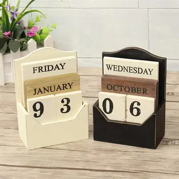Дървена настолен Календар Ретро Ретро Дървен блок Вечен Календар Дървени Еко Офис Начало декор на Масата Сам