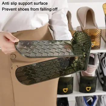 Стойка за съхранение на обувки, Двустепенна Органайзер с три различни регулируеми по височина клетки за обувки, увеличава пространството за съхранение на притежателя на