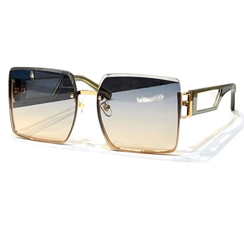 Модни слънчеви очила в квадратна рамка в ретро стил, Дамски луксозни дизайнерски слънчеви очила в метални рамки, женски пътни метални очила и широки крака