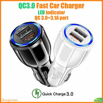 【Бърза доставка】 QC 3.0 Автомобилно бързо зарядно устройство с 2 USB Порта на Бързо зарядно за кола 12V 24V 3.1 A USB адаптер за Кола за телефон, зарядно за мобилен телефон