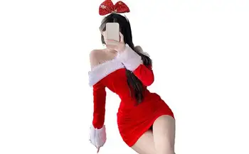 Прекрасно Червено Бархатное рокля с мирис на бедрата, Удобен Текстилен Костюм, Модерни рокля на Мис Клаус, Костюм на Дядо Коледа за Cosplay, на Тема Танци