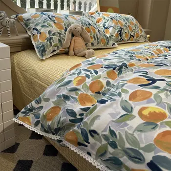 Романтична пасторальный дантелен комплект спално бельо mango за тийнейджъри, близнак пълна кралицата на поп ретро памук домашен текстил чаршаф калъфка пухени