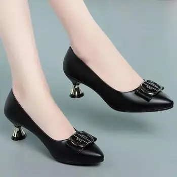 Дамски Модни Прозрачни Обувки небесносин за Пролетта и лятото на високи Токчета, Дамски Ежедневни Черни Обувки от Изкуствена кожа на Ток Sapatos