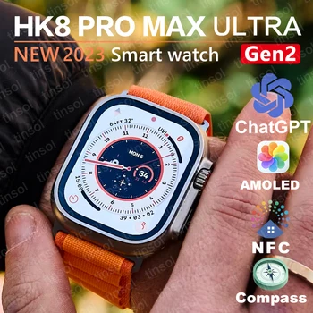 ChatGPT Gen 2 HK8 Pro Max Amoled Смарт Часовника 49 мм С Безжична Зареждане Bluetooth Покана За Мъже Серия 8 NFC За Жени Smartwatch 2023