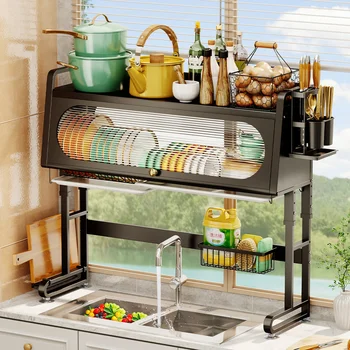 Сушилник за съдове с като шкаф за съхранение на Регулиран пылезащитных чаши и чинии, органайзер за кухненски принадлежности