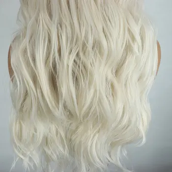 Бял Цвят # 60 от Синтетични перука, изработени от синтетична коса за дантели Без лепило, Без вълна, Термостойкое влакна, Натурална линия на растеж на косъма, Без раздяла за жени