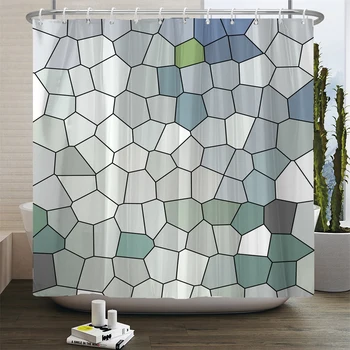 Градиентные цветни стъклени Завеси за душ с геометричен модел, Водоустойчив Завеса за баня, Начало декор за баня с куки