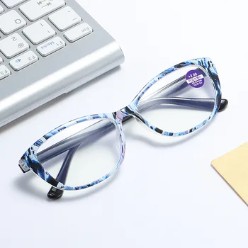 Дамски очила за четене с анти-синя светлина, трендови очила за четене в рамка с принтом, за защита на очите От пресбиопия, точки + 1.0 до + 4,0