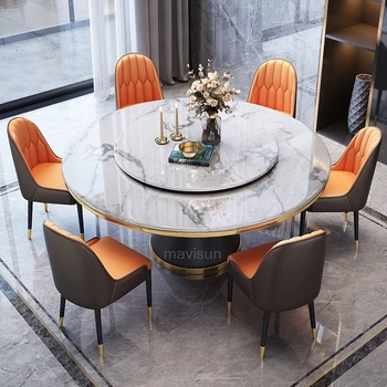 Лека луксозна комбинация от масата за хранене и столове, изработени от мрамор Модерен минималистичен Трапезна кръгла маса Mesa Plegable Мебели за дома