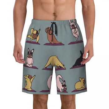 Мъжки бански с принтом френски Булдог за йога, бързо съхнещи Бански костюми, Плажни шорти, къси Панталони за любителите на кучета