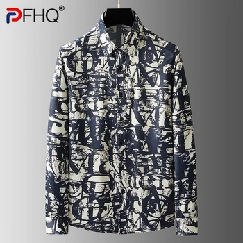 PFHQ Есенни мъжки блузи с надпис в стил графити, модни топове с абстрактно принтом, Покривка, защищающая от бръчки, Градинска дрехи, ризи 21Z1115