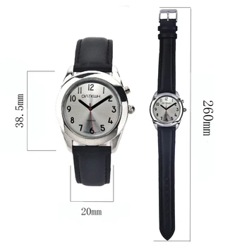 Японски говорещи часовници QIATKWH, сребрист корпус, черна кожена каишка/сребрист телескопична каишка от неръждаема стомана